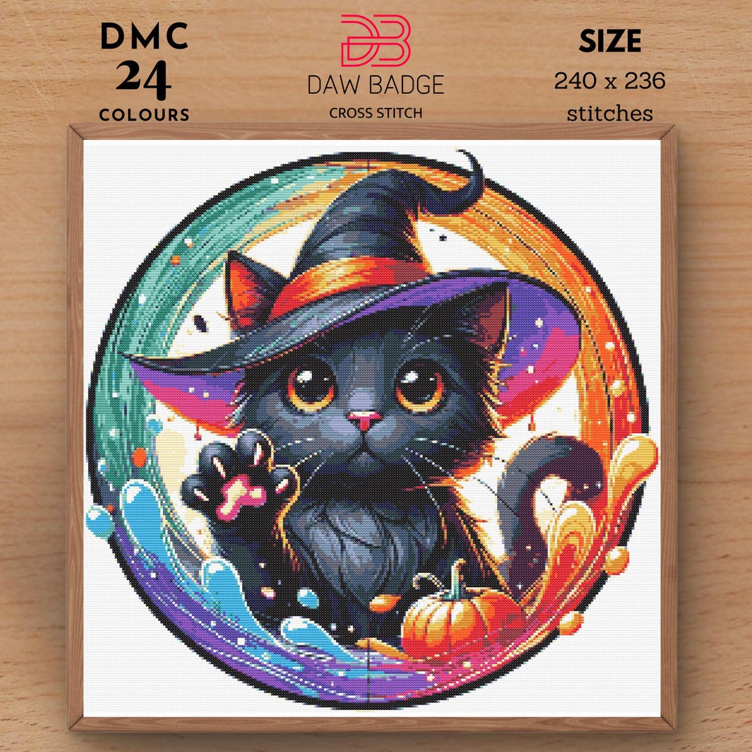 Halloween Witch Cat Cross Stitch Pattern: Spooky Horror Design (PDF) - Etsy