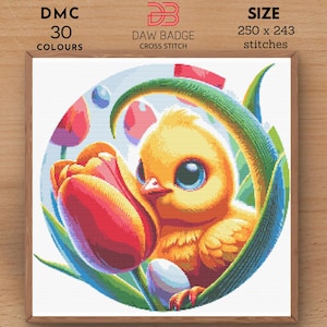 Peeping Chick Hatching Happy Easter Cross Stitch Pattern PDF Designs, Easter Bunny Egg Embroidery Pattern