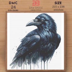 Watercolor Crow Cross Stitch Pattern: Bird Embroidery Design (PDF)