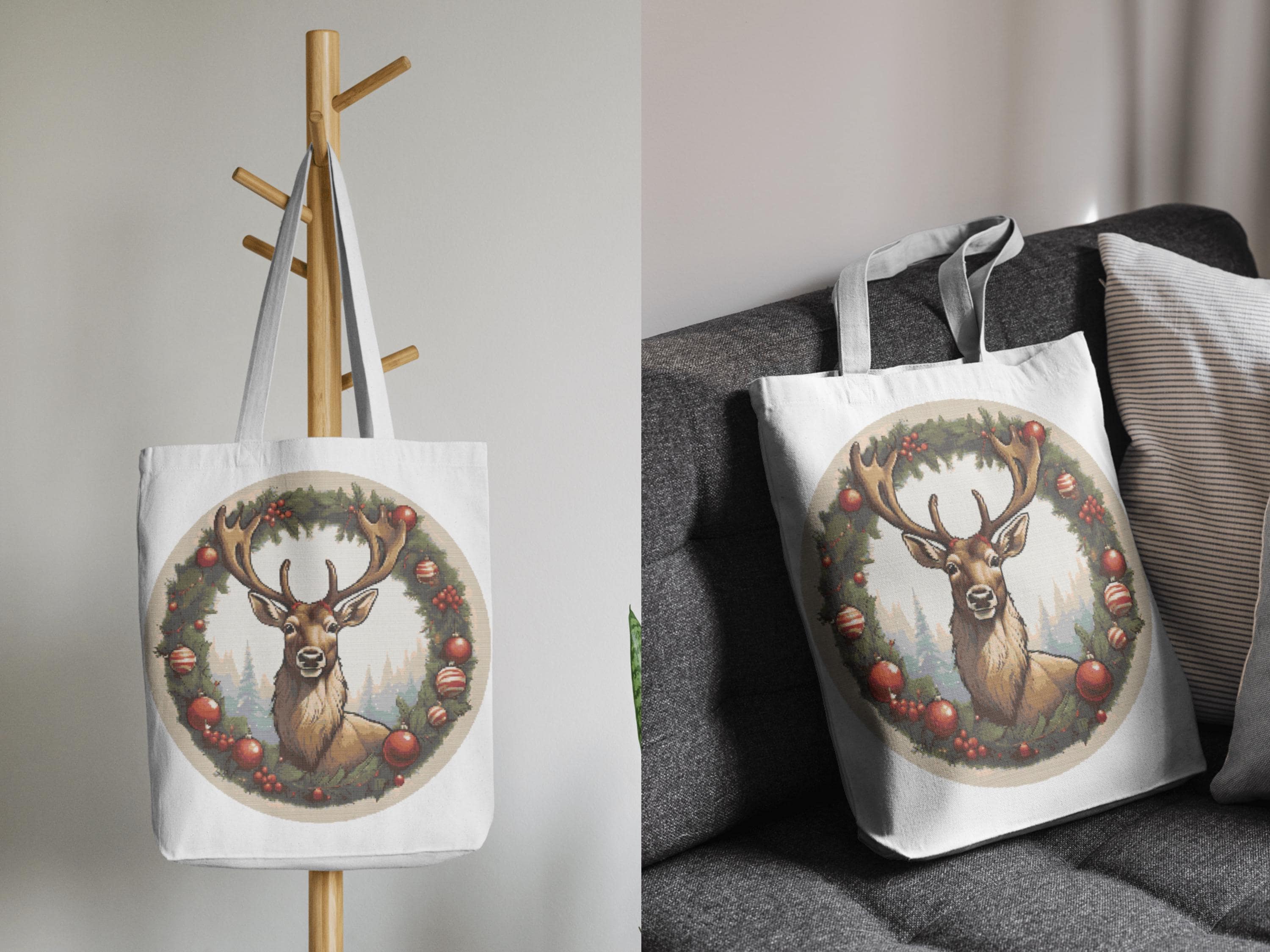 クリスマスのトナカイのクロスステッチパターン：ホリデーサンプラー