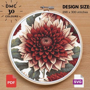 Red Dahlia Cross Stitch Dahlia Pattern, Flower Pattern, Floral Cross Stitch, Garden Nature Cross Stitch, Floral xstitch, Diy Cross Stitch