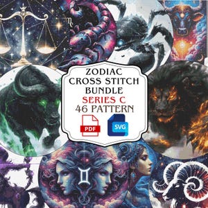 Gothic Zodiac Cross Stitch Pattern Bundle: Science Embroidery (PDF, SVG) Series C