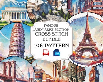 Landmarks Cross Stitch Pattern Bundle: Travel & City Designs (PDF/SVG)