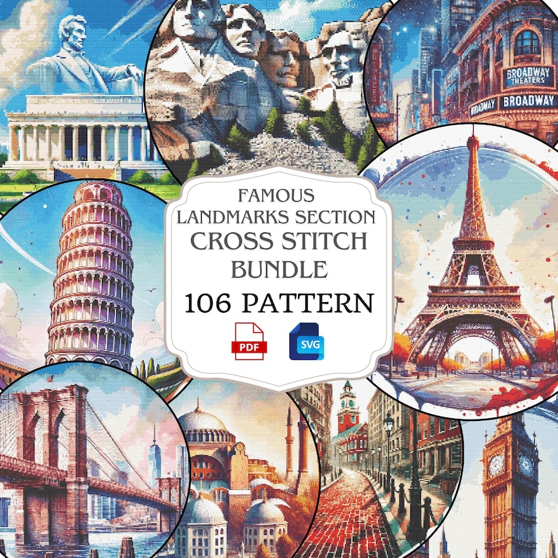 Landmarks Cross Stitch Pattern Bundle: Travel & City Designs (PDF/SVG ...