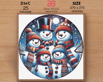 Snowman Family Christmas Cross Stitch Pattern (PDF/SVG)