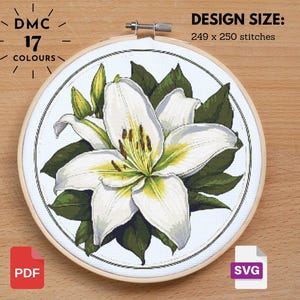 White Lily Cross Stitch  Lily Pattern, Flower Pattern, Floral Cross Stitch, Garden Nature Cross Stitch, Flower xstitch, Diy Cross Stitch