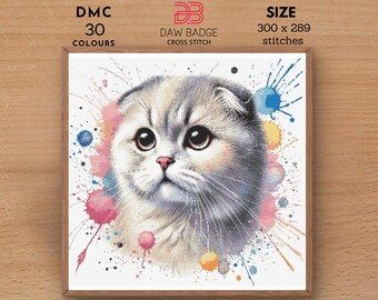 スコティッシュフォールド猫の水彩クロスステッチパターン - デザイン
