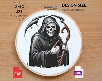 Grim Reaper Cross Stitch Pattern: Halloween Horror Design (PDF)