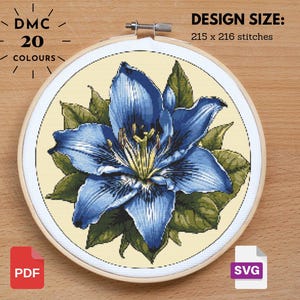 Blue Lily Cross Stitch  Lily Pattern, Flower Pattern, Floral Cross Stitch, Garden Nature Cross Stitch, Flower xstitch, Diy Cross Stitch PDF