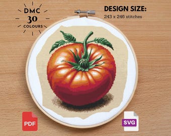 Tomato Cross Stitch Pattern: Vintage Fruit Garden Embroidery (PDF)