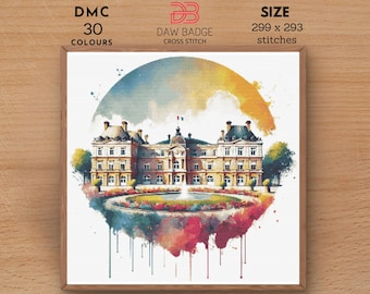 Luxembourg Palace Cross Stitch Pattern: Watercolor Landmark (PDF Pattern)
