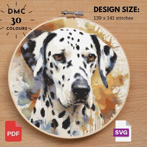 Dalmatian Dog Cross Stitch Pattern: Watercolor Puppy (PDF)