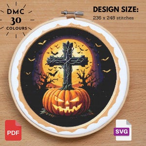 Halloween Cross Stitch  Halloween Pattern Halloween xstitch Pumpkin Cross Stitch Horror Cross Stitch Scary Cross Stitch Instant Download PDF