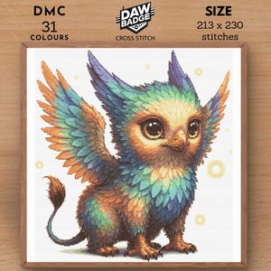 Griffin Digital Large Fantasy Animal Cross Stitch Pattern, Sampler Watercolor Animal Cross Stitch Embroidery Animal Pattern PDF SVG