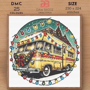 Holiday Camper Cross Stitch, Stitching Christmas, Christmas xstitch, Xmas Cross Stitch, Christmas Sampler, Christmas Decoration, PDF