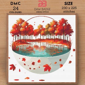 Autumn Lake Cross Stitch Pattern: Landscape Embroidery (PDF)
