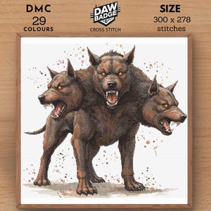 Cerberus Cross Stitch Pattern: Large Fantasy Animal Embroidery (PDF, SVG)