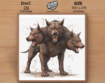 Cerberus Cross Stitch Pattern: Large Fantasy Animal Embroidery (PDF, SVG)