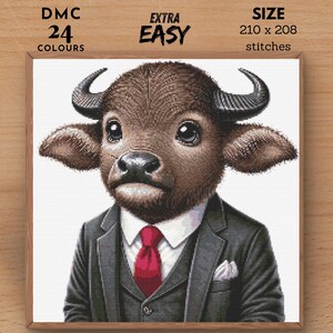 Cute Buffalo Animals Modern Counted Easy Cross Stitch Pattern, Animal Embroidery Cross Stitch Chart Stitching Template