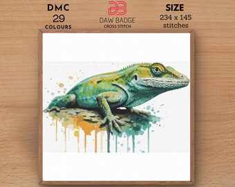 Anole Lizard Cross Stitch Pattern: Watercolor Reptile Design (PDF)