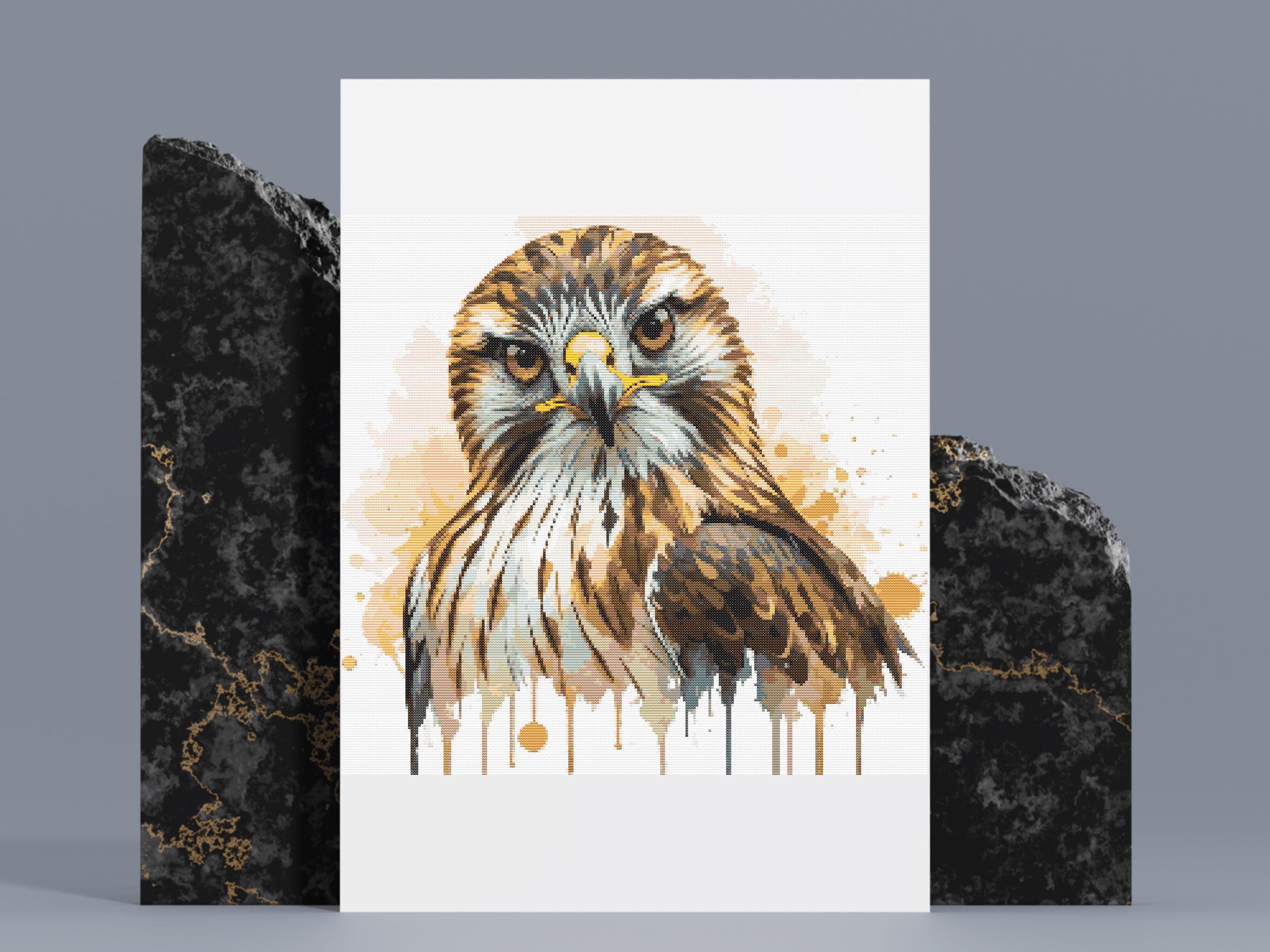 タカのクロスステッチ図案：水彩画風の鳥の刺繍（PDF） - Etsy 日本