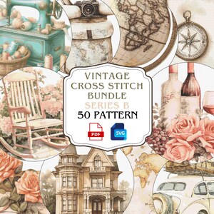 Bundel vintage kruissteekpatroon: getelde samplerontwerpen (pdf) serie B