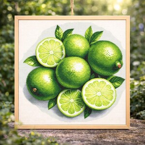 Lime Cross Stitch Pattern: Fruit Embroidery, Garden Plant (PDF)