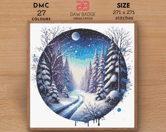 Winter Forest Path Cross Stitch Pattern: Snowy Landscape Embroidery (PDF)