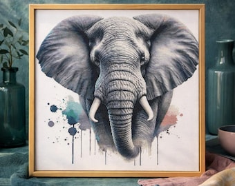 Elephant Watercolor Cross Stitch Pattern: Animal Embroidery (PDF)