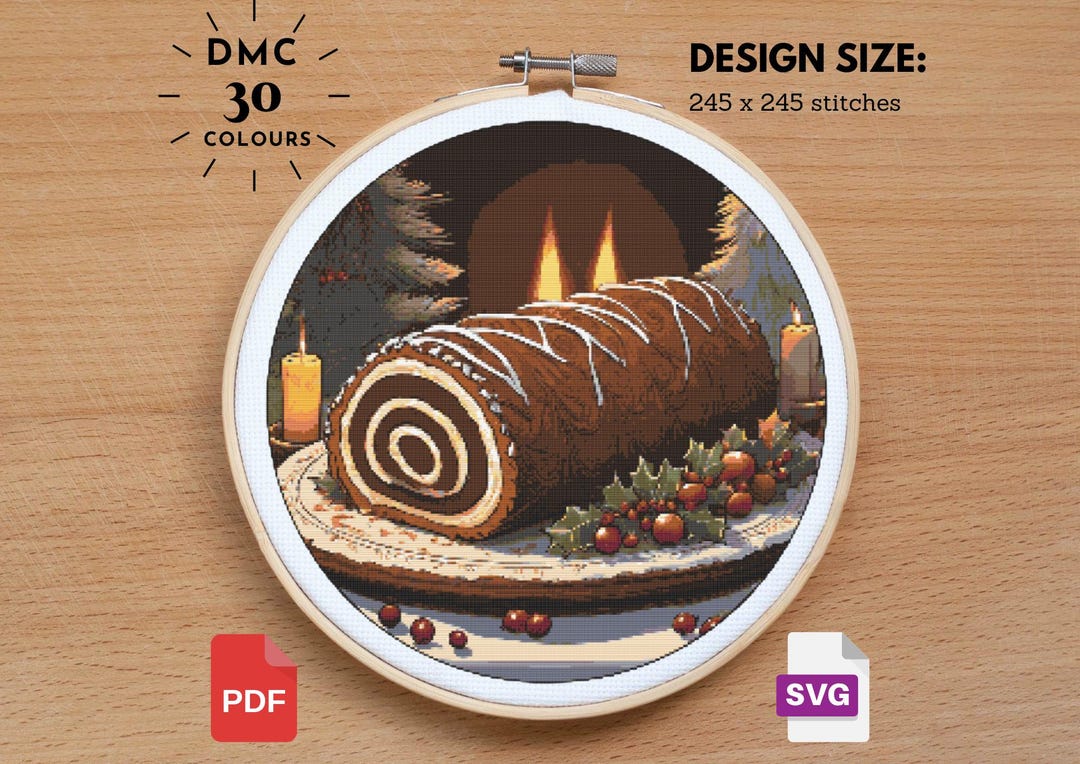 Yule Pattern Christmas Yule Log Cross Stitch Pattern: Holiday Sampler (PDF) - Etsy