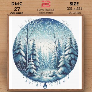 Nature Watercolor Hello Winter Path Snow Cross Stitch Pattern PDF, Frosted Forest Digital Landscape Nature Landscape Embroidery