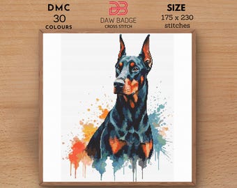 Doberman Pinscher Cross Stitch Pattern: Watercolor Dog Embroidery (PDF)