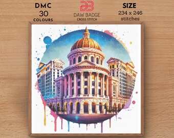 Caesars Palace Cross Stitch Pattern: Watercolor Landmark (PDF Pattern)