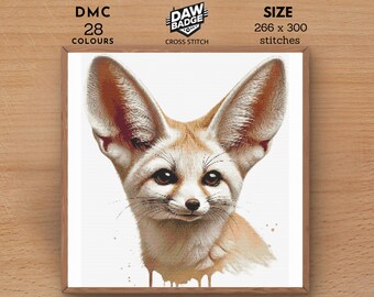 Fennec Fox Cross Stitch Pattern: Watercolor Animal Embroidery (PDF)