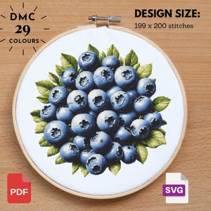 Blueberry Cross Stitch   Blueberry Pattern   Vegetable Fruit Embroidery    Fruit Garden Plant Simple Nature Cross Stitch Digital xstitch PDF