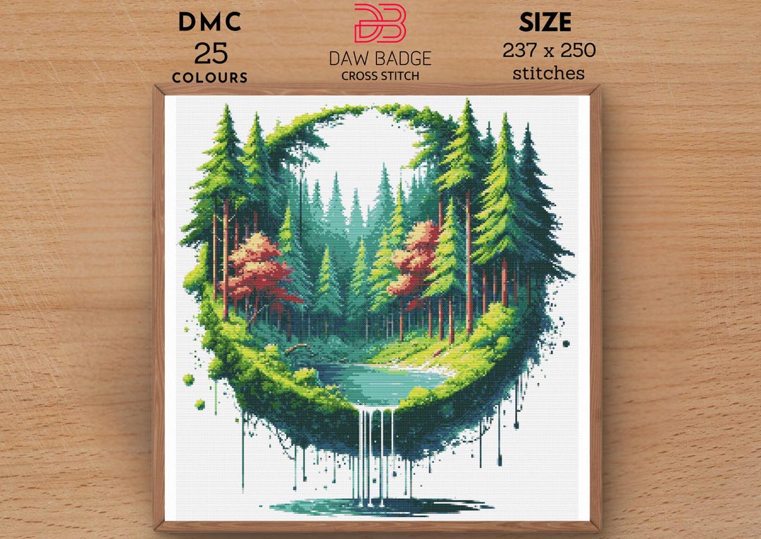 Forest Lake Scenery Cross Stitch Pattern: Nature Landscape Embroidery ...