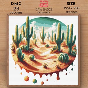 Cactus Desert Digital Landscape Nature Watercolor Desert Scene Summer Cactus Cross Stitch Pattern PDF, Nature Landscape Embroidery