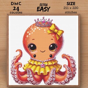 Cute Octopus Animals Modern Counted Easy Cross Stitch Pattern, Animal Embroidery Cross Stitch Chart Stitching Template