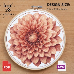 Dahlia Flower Cross Stitch Pattern   Floral Cross Stitch Antique Cross Stitch Vintage Flowers Garden Cross Stitch Instant Download PDF