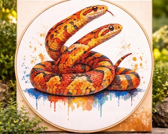 Corn Snake Watercolor Cross Stitch Pattern: Reptile Quilt Design (PDF)