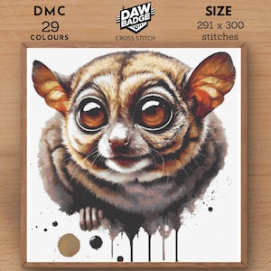 Tarsier Watercolor Animal Cross Stitch Pattern (PDF, SVG)
