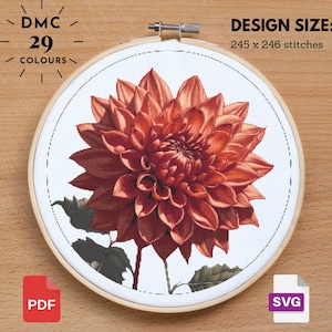 Red Dahlia Cross Stitch Dahlia Pattern, Flower Pattern, Floral Cross Stitch, Garden Nature Cross Stitch, Floral xstitch, Diy Cross Stitch