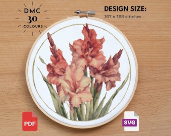 Schema per punto croce con fiore di gladiolo: design floreale vintage (PDF)