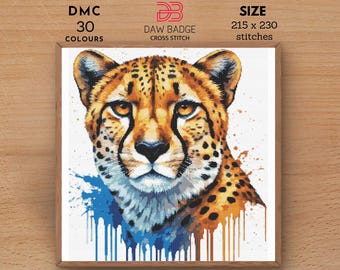 Cheetah Watercolor Cross Stitch Pattern: Animal Embroidery Art (PDF)