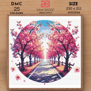 桜のデジタル花風景自然花柄春夏クロスステッチパターンPDF、自然風景刺繍