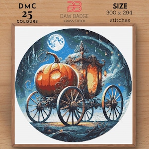 Pumpkin Carriage Halloween Pattern Halloween xstitch Pumpkin Cross Stitch Horror Cross Stitch Scary Cross Stitch Instant Download PDF