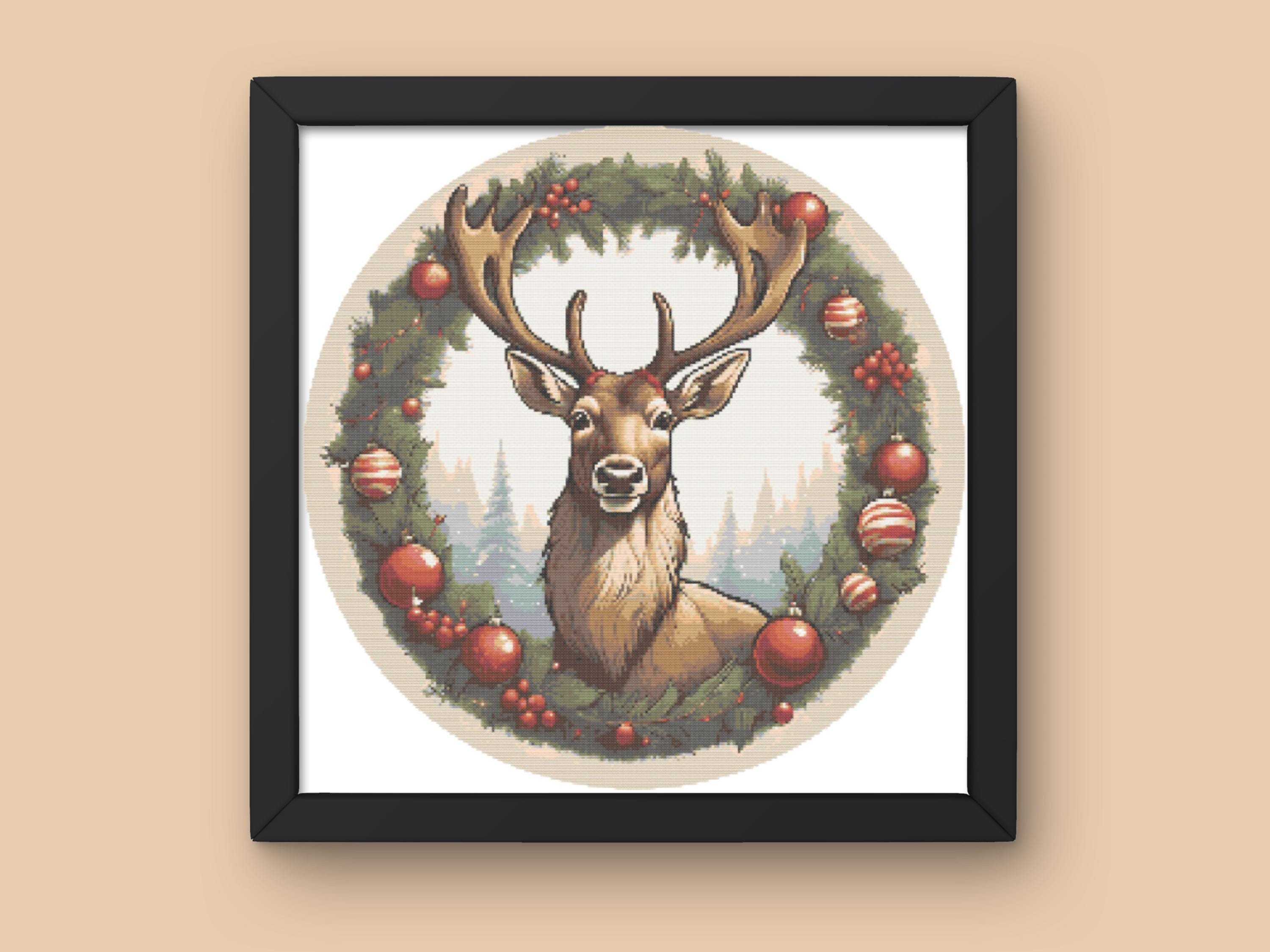 クリスマスのトナカイのクロスステッチパターン：ホリデーサンプラー