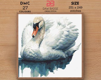 Swan Watercolor Cross Stitch Pattern: Bird Animal Quilt (PDF)
