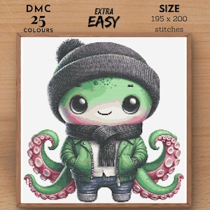 Cute Octopus Animals Modern Counted Easy Cross Stitch Pattern, Animal Embroidery Cross Stitch Chart Stitching Template