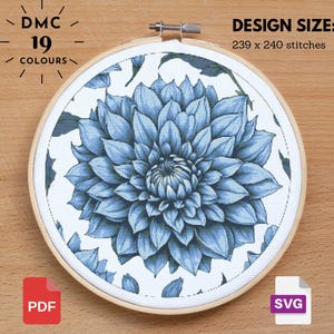 Blue Dahlia Cross Stitch Dahlia Pattern, Flower Pattern, Floral Cross Stitch, Garden Nature Cross Stitch, Floral xstitch, Diy Cross Stitch